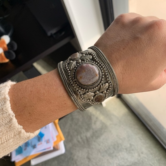 Southwestern Vintage Metal Cuff Bracelet with Stones - Picture 5 of 16